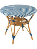 Table de jardin ronde 4 personnes Ø90 cm rotin naturel bleu blanc Live