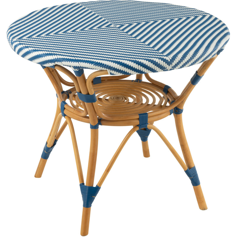 Table à manger extérieur Ronde 4 personnes en Rotin Naturel Plastique Bleu Blanc Live - 1