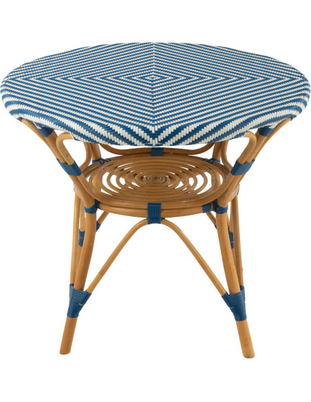 Table à manger extérieur Ronde 4 personnes en Rotin Naturel Plastique Bleu Blanc Live - 2