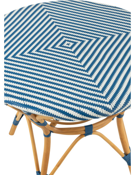 Table à manger extérieur Ronde 4 personnes en Rotin Naturel Plastique Bleu Blanc Live - 4
