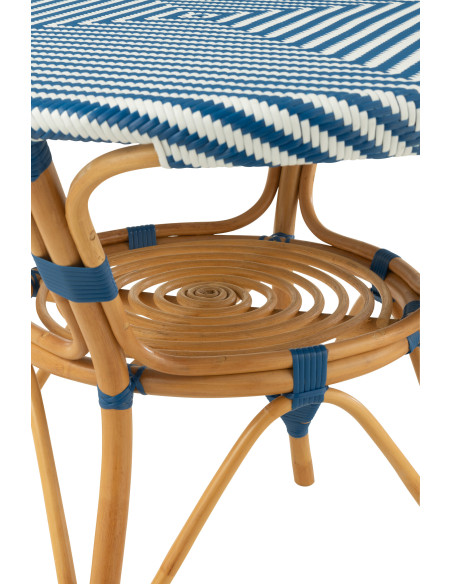 Table à manger extérieur Ronde 4 personnes en Rotin Naturel Plastique Bleu Blanc Live - 5