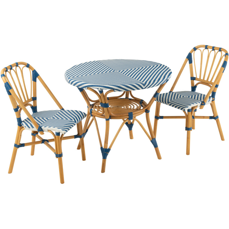 Table à manger extérieur Ronde 4 personnes en Rotin Naturel Plastique Bleu Blanc Live - 6
