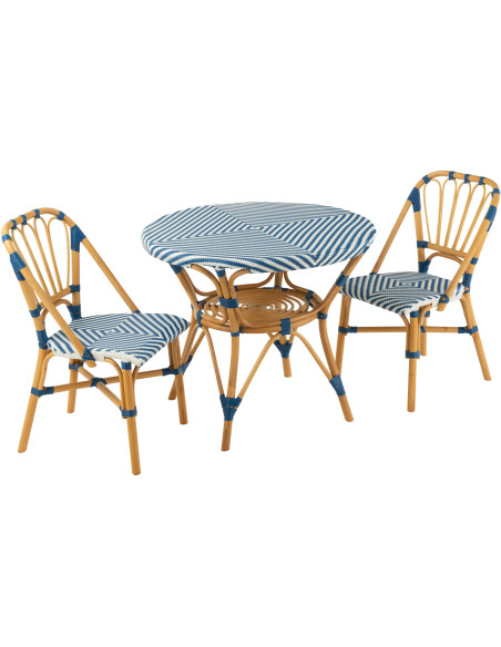 Table à manger extérieur Ronde 4 personnes en Rotin Naturel Plastique Bleu Blanc Live - 6