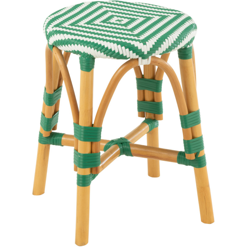 Tabouret extérieur rond en Rotin Naturel Plastique Vert Blanc Live - 1
