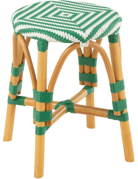 Tabouret extérieur rond en Rotin Naturel Plastique Vert Blanc Live - 1