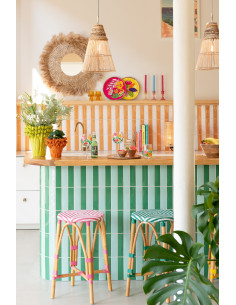 Tabouret extérieur rond en Rotin Naturel Plastique Vert Blanc Live - 2