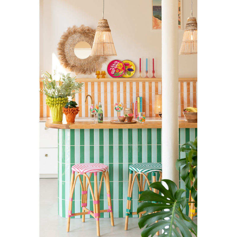 Tabouret extérieur rond en Rotin Naturel Plastique Vert Blanc Live - 2