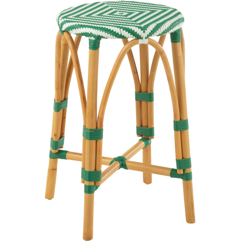 Tabouret de bar extérieur rond Hauteur 65 cm en Rotin Naturel Plastique Vert Blanc Live - 1