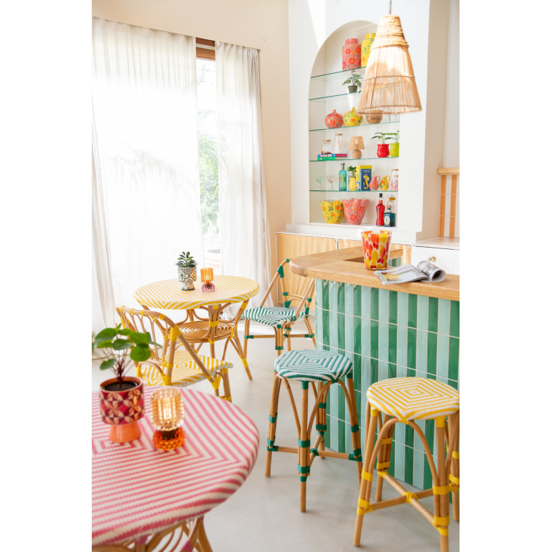 Tabouret de bar extérieur rond Hauteur 65 cm en Rotin Naturel Plastique Vert Blanc Live - 2