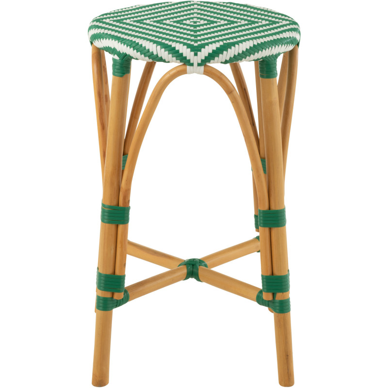 Tabouret de bar extérieur rond Hauteur 65 cm en Rotin Naturel Plastique Vert Blanc Live - 3