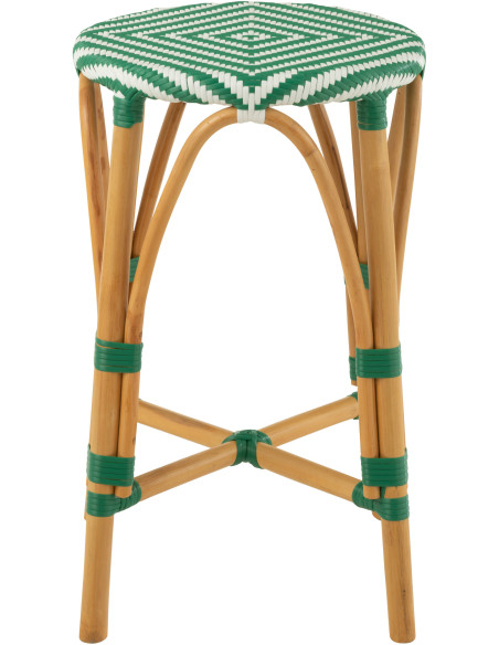 Tabouret de bar extérieur rond Hauteur 65 cm en Rotin Naturel Plastique Vert Blanc Live - 3
