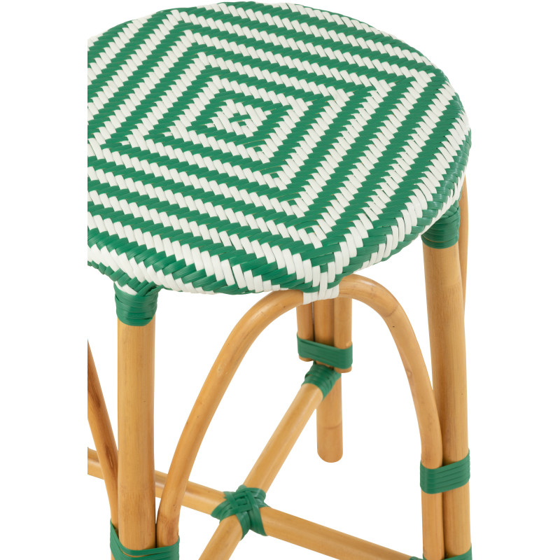 Tabouret de bar extérieur rond Hauteur 65 cm en Rotin Naturel Plastique Vert Blanc Live - 5