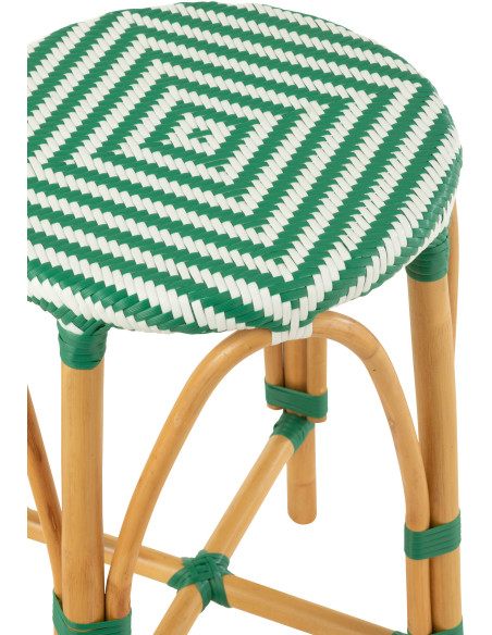Tabouret de bar extérieur rond Hauteur 65 cm en Rotin Naturel Plastique Vert Blanc Live - 5