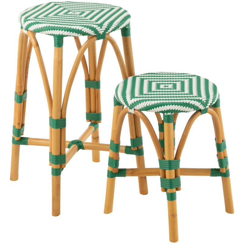 Tabouret de bar extérieur rond Hauteur 65 cm en Rotin Naturel Plastique Vert Blanc Live - 6
