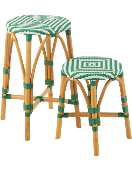 Tabouret de bar extérieur rond Hauteur 65 cm en Rotin Naturel Plastique Vert Blanc Live - 6