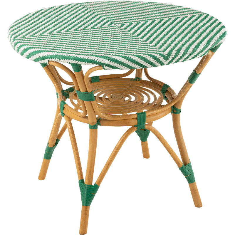 Table à manger extérieur Ronde 4 personnes en Rotin Naturel Plastique Vert Blanc Live - 1