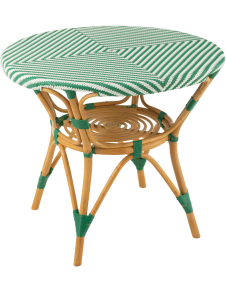 Table à manger extérieur Ronde 4 personnes en Rotin Naturel Plastique Vert Blanc Live - 1