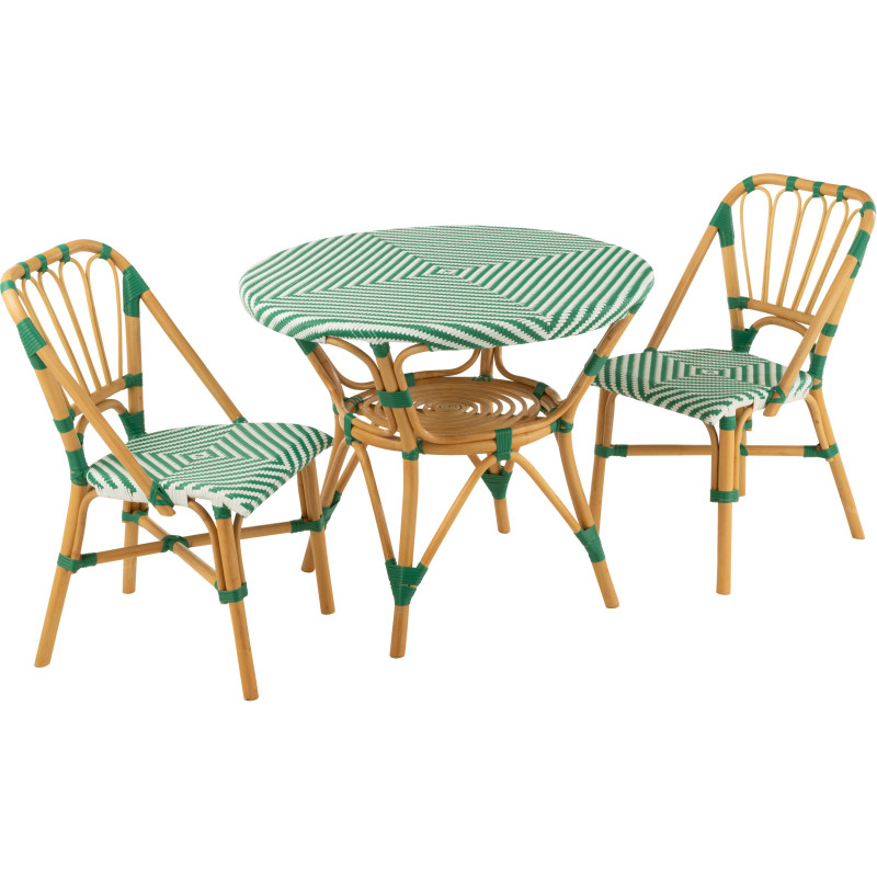 Table à manger extérieur Ronde 4 personnes en Rotin Naturel Plastique Vert Blanc Live - 6