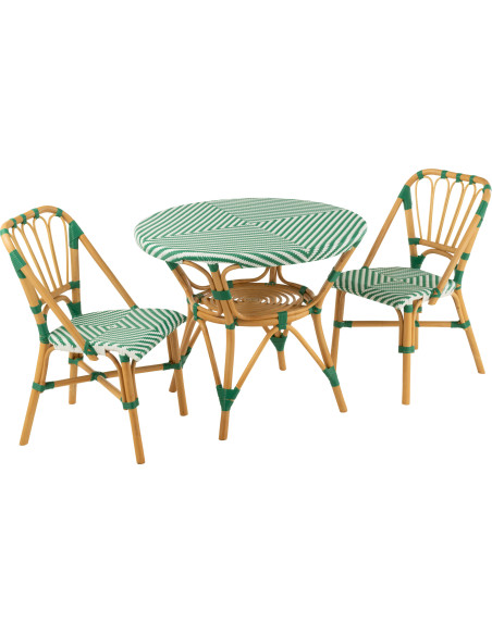 Table à manger extérieur Ronde 4 personnes en Rotin Naturel Plastique Vert Blanc Live - 6