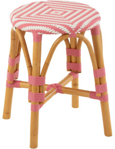 Tabouret extérieur rond en Rotin Naturel Plastique Rose Blanc Live - 1