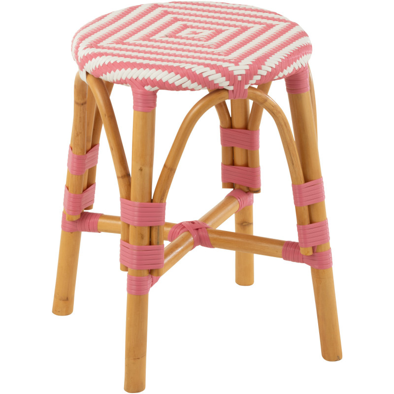 Tabouret extérieur rond en Rotin Naturel Plastique Rose Blanc Live - 1
