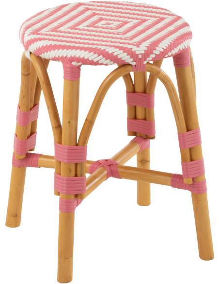 Tabouret extérieur rond en Rotin Naturel Plastique Rose Blanc Live - 1
