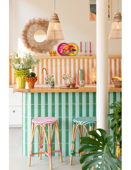 Tabouret extérieur rond en Rotin Naturel Plastique Rose Blanc Live - 2