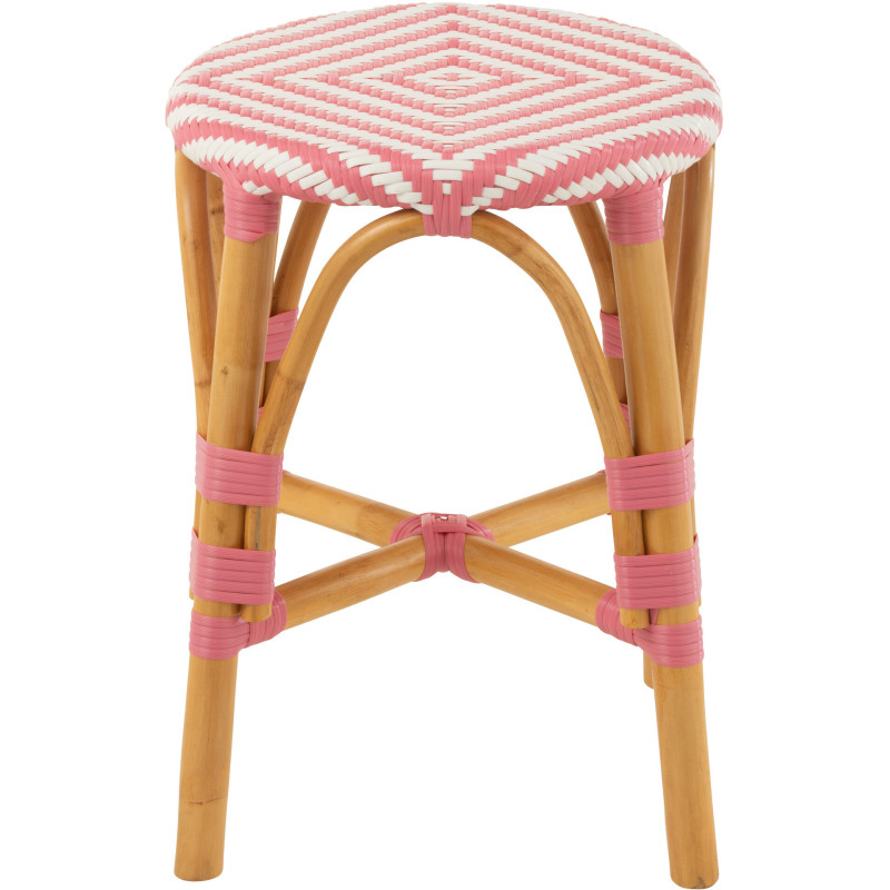 Tabouret extérieur rond en Rotin Naturel Plastique Rose Blanc Live - 3