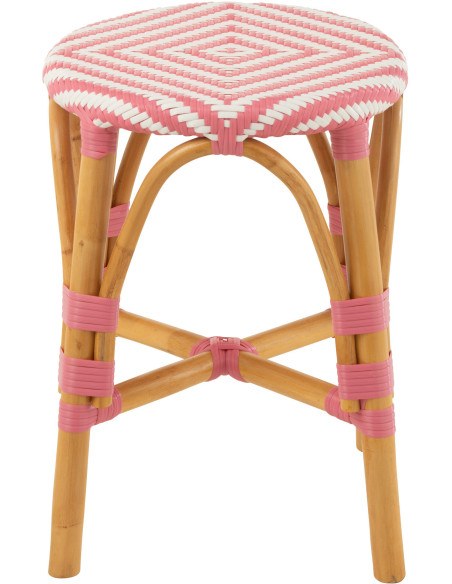 Tabouret extérieur rond en Rotin Naturel Plastique Rose Blanc Live - 3