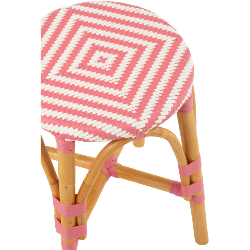 Tabouret extérieur rond en Rotin Naturel Plastique Rose Blanc Live - 5
