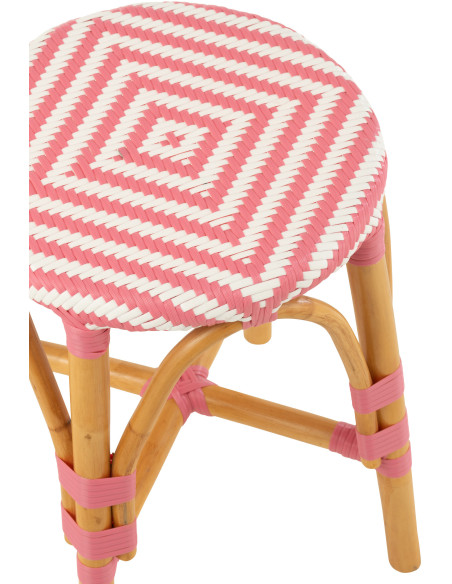 Tabouret extérieur rond en Rotin Naturel Plastique Rose Blanc Live - 5