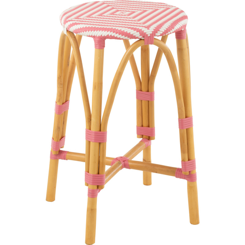 Tabouret de bar extérieur rond Hauteur 65 cm en Rotin Naturel Plastique Rose Blanc Live - 1