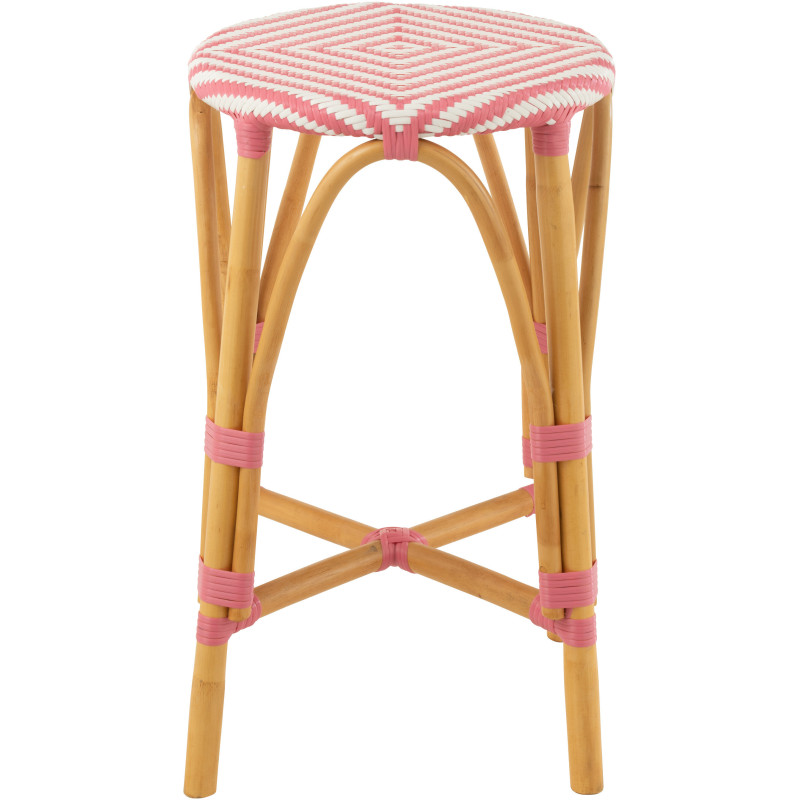 Tabouret de bar extérieur rond Hauteur 65 cm en Rotin Naturel Plastique Rose Blanc Live - 2