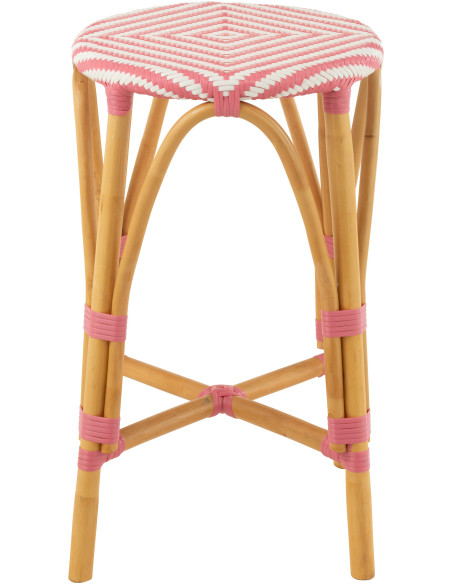 Tabouret de bar extérieur rond Hauteur 65 cm en Rotin Naturel Plastique Rose Blanc Live - 2