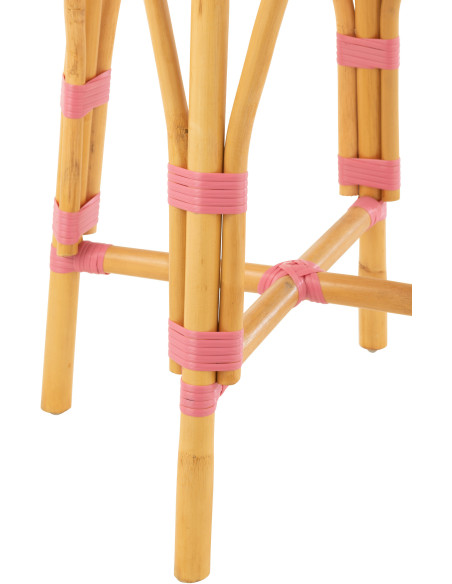 Tabouret de bar extérieur rond Hauteur 65 cm en Rotin Naturel Plastique Rose Blanc Live - 3