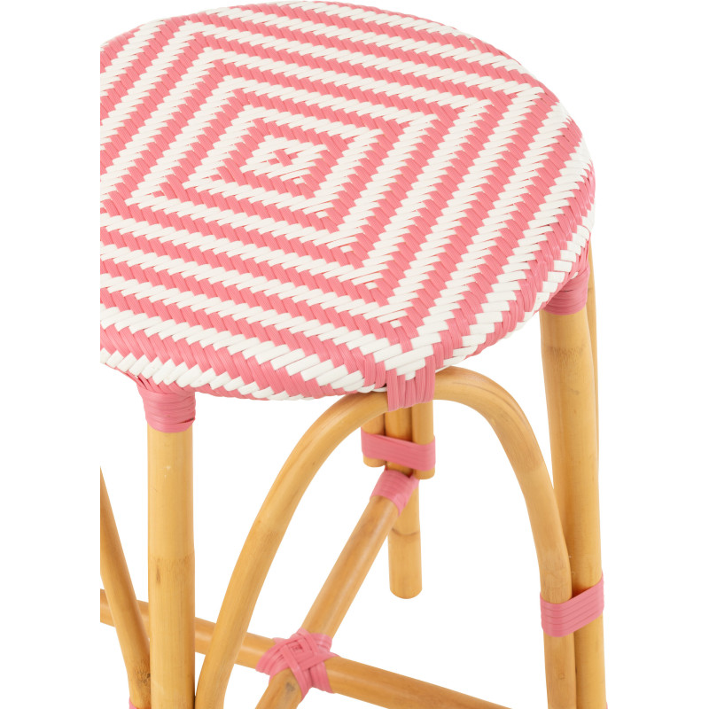 Tabouret de bar extérieur rond Hauteur 65 cm en Rotin Naturel Plastique Rose Blanc Live - 4