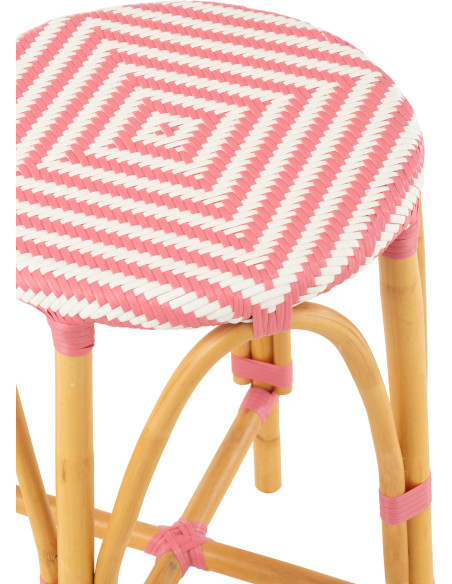 Tabouret de bar extérieur rond Hauteur 65 cm en Rotin Naturel Plastique Rose Blanc Live - 4