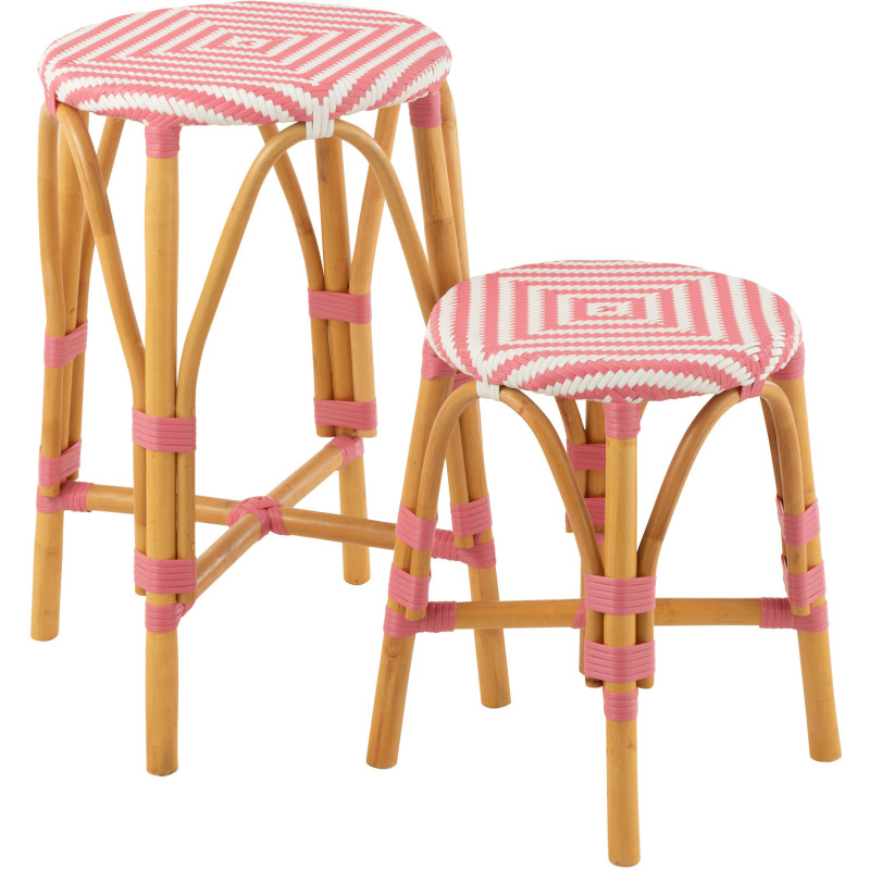 Tabouret de bar extérieur rond Hauteur 65 cm en Rotin Naturel Plastique Rose Blanc Live - 5