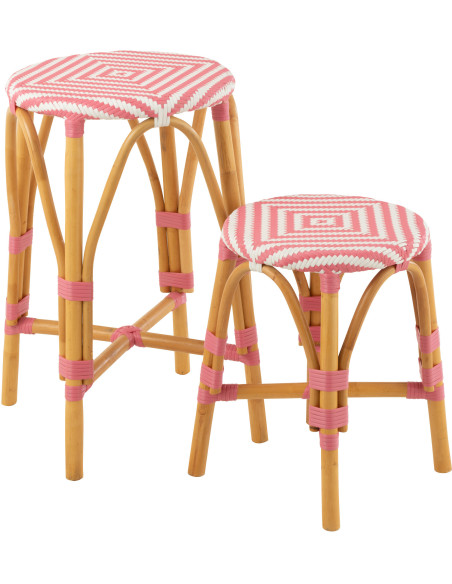 Tabouret de bar extérieur rond Hauteur 65 cm en Rotin Naturel Plastique Rose Blanc Live - 5