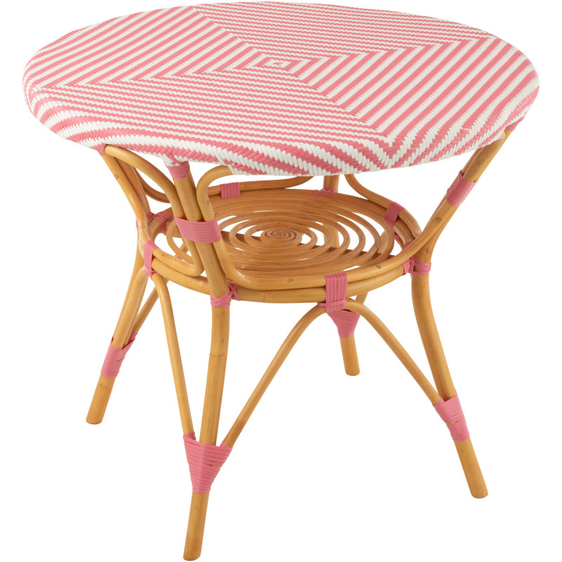 Table à manger extérieur Ronde 4 personnes en Rotin Naturel Plastique Rose Blanc Live - 1