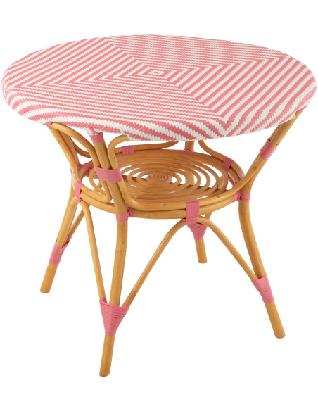 Table à manger extérieur Ronde 4 personnes en Rotin Naturel Plastique Rose Blanc Live - 1