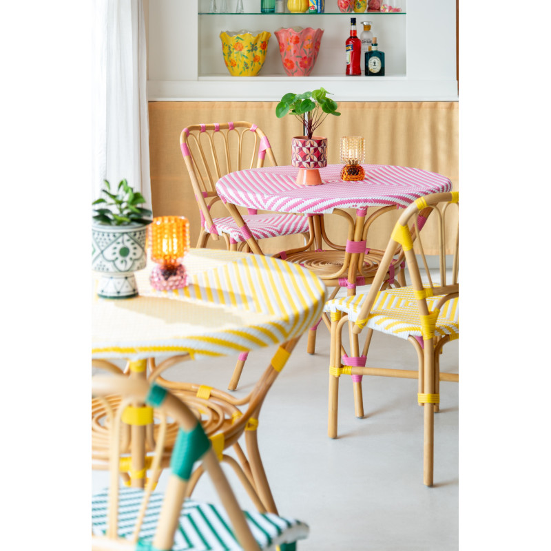 Table à manger extérieur Ronde 4 personnes en Rotin Naturel Plastique Rose Blanc Live - 2