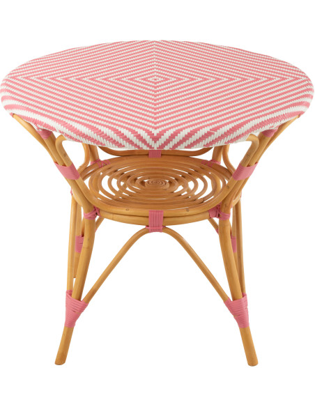 Table à manger extérieur Ronde 4 personnes en Rotin Naturel Plastique Rose Blanc Live - 3