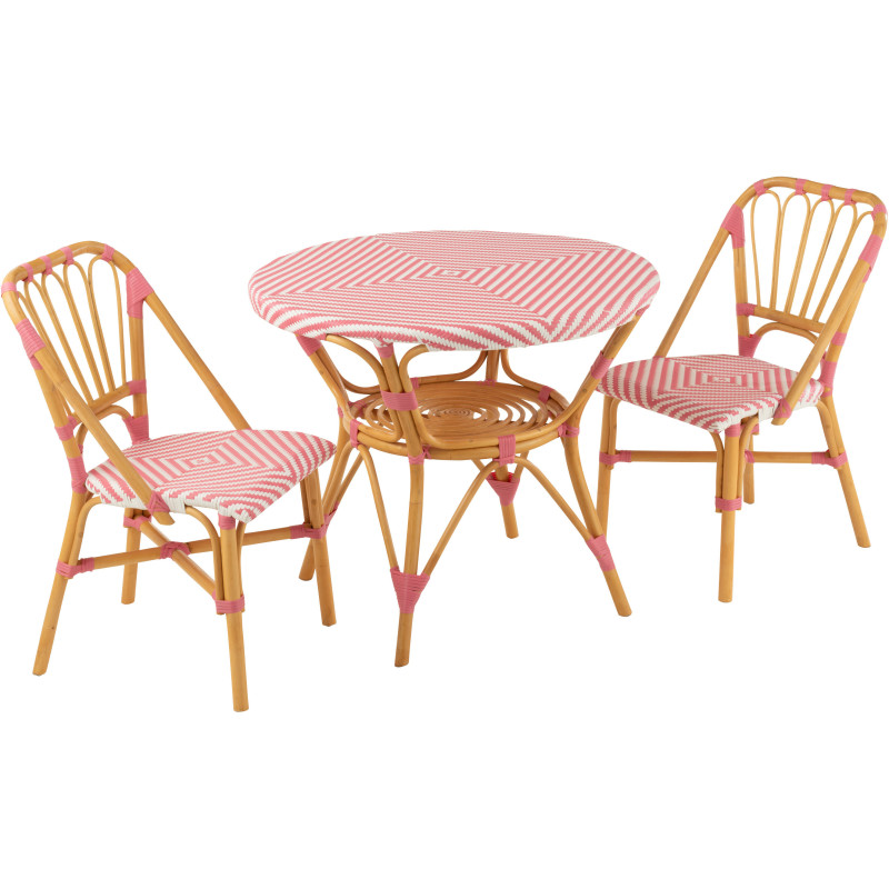Table à manger extérieur Ronde 4 personnes en Rotin Naturel Plastique Rose Blanc Live - 7