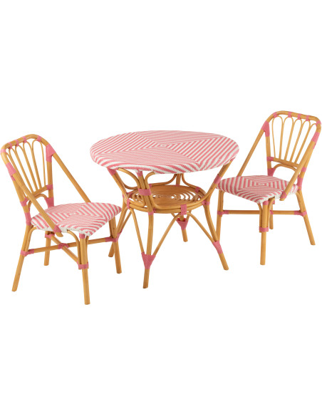 Table à manger extérieur Ronde 4 personnes en Rotin Naturel Plastique Rose Blanc Live - 7