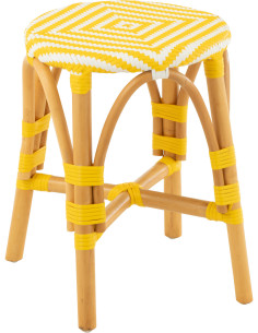 Tabouret extérieur rond en Rotin Naturel Plastique Jaune Blanc Live - 1