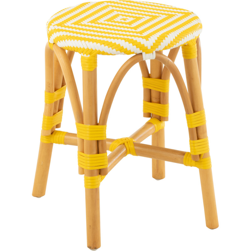 Tabouret extérieur rond en Rotin Naturel Plastique Jaune Blanc Live - 1