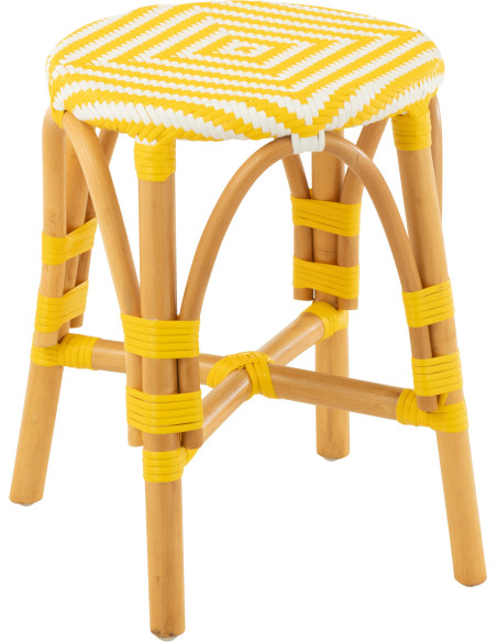 Tabouret extérieur rond en Rotin Naturel Plastique Jaune Blanc Live - 1