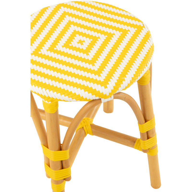 Tabouret extérieur rond en Rotin Naturel Plastique Jaune Blanc Live - 4