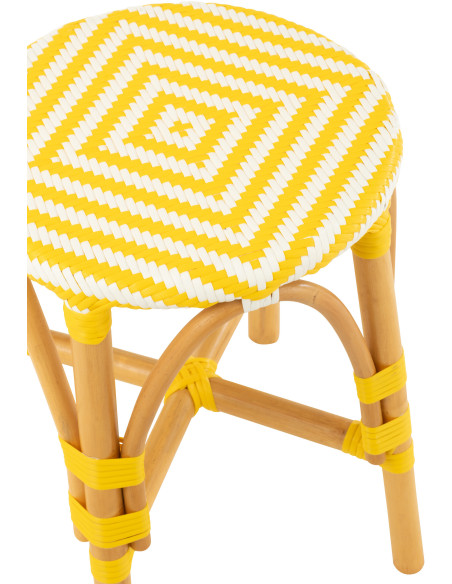 Tabouret extérieur rond en Rotin Naturel Plastique Jaune Blanc Live - 4